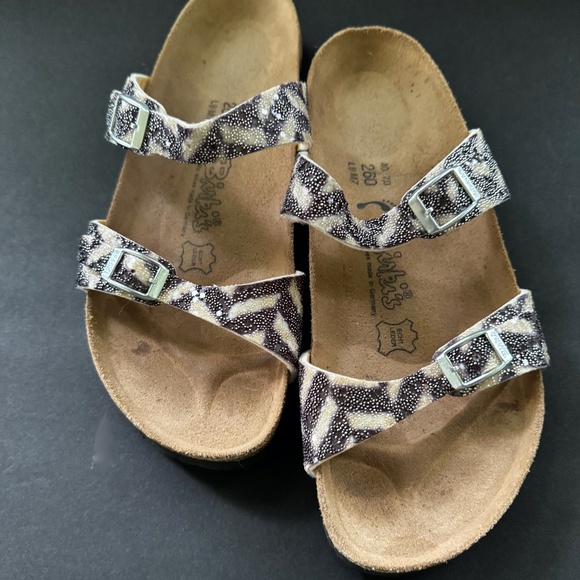 Birkenstock Birkis Black Ivory Tahiti Beaded Double Strap Sandals Slip On Size - Picture 2 of 8